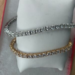 Elegant Silver & Gold Tennis Bracelet Set with Clear Stones